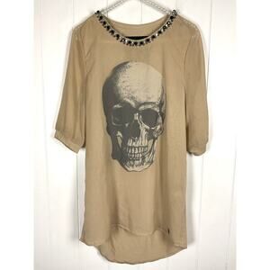 Philipp Plein Couture Skull  Tan Jeweled Trim Mini Dress/Tunic Size Small